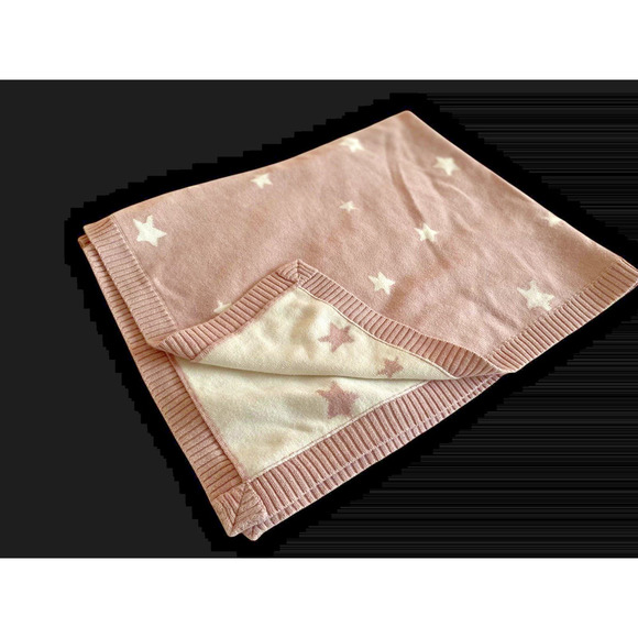 Mamas & Papas Baby Blanket Pale Pink Ivory White Star Soft Knit Nursery Girls - Picture 9 of 14